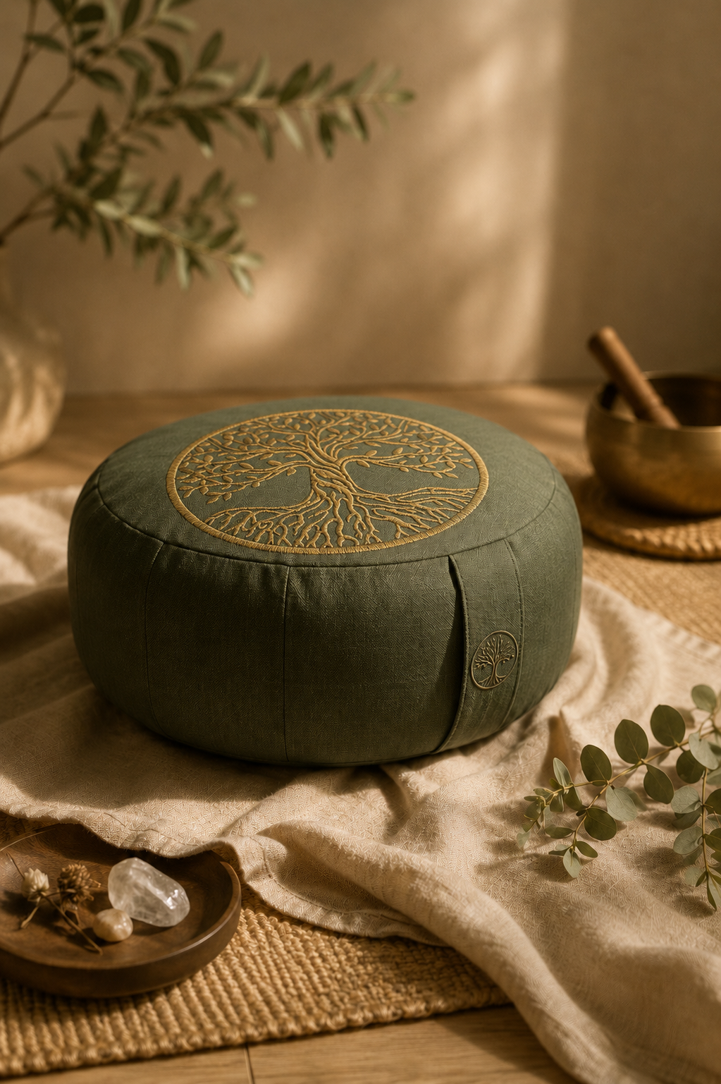 Meditationskissen mit goldener Stickerei